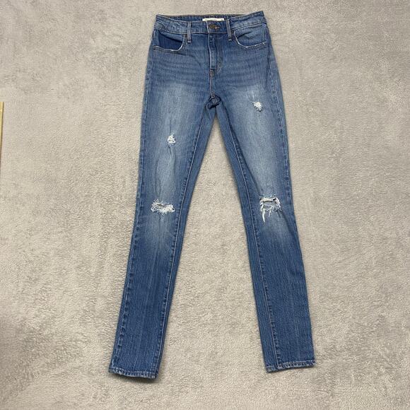 Levis Jeans Womens 26 High Rise Skinny Ripped Distressed 31 Inseam Blue Denim - Picture 1 of 12